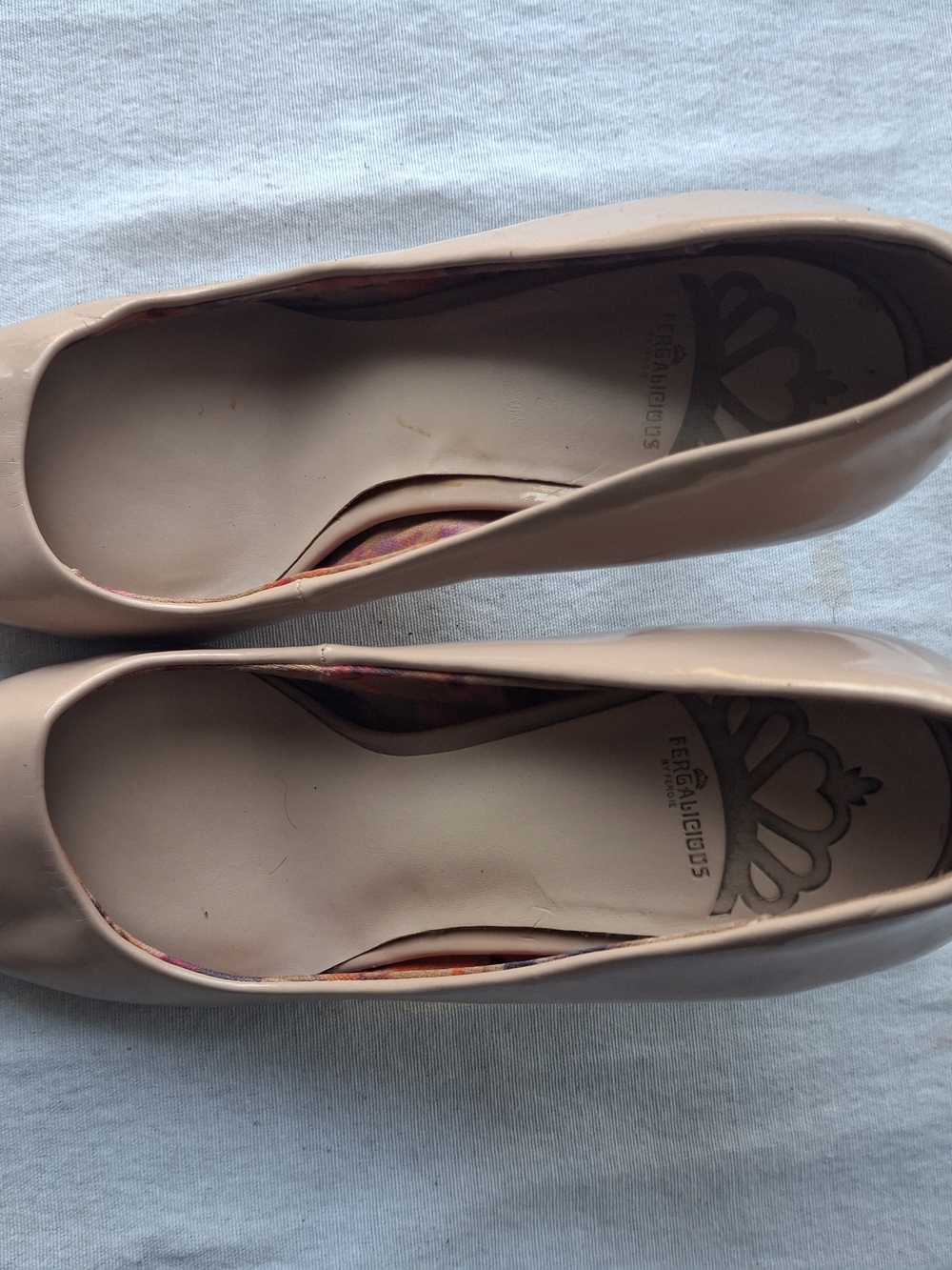 Fergalicious Nude/Pink High Heel Pumps . Patient Leather.
